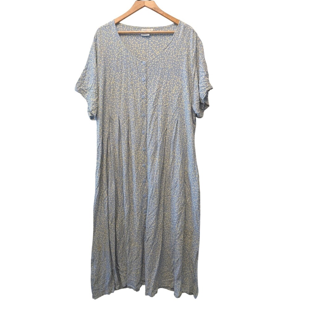 Blue Ginger Hawaiia Blue Yellow Floral Moon Rayon Button Front Dress XXL